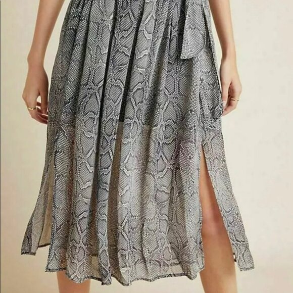 Maeve Anthropologie Midi Skirt Blue Snake Print Faux Wrap Size S - Picture 10 of 11